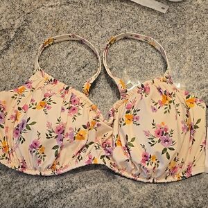 Shade & Shore Floral Bikini Top - Cream, Purple, Yellow